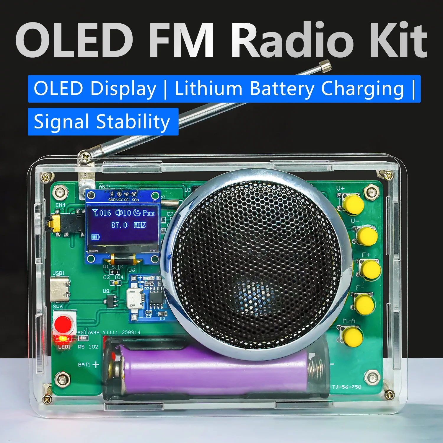 OLED LCD Display Radio Building Kit FM Rechargeable Electronic DIY Soldering Production Circuit Boards