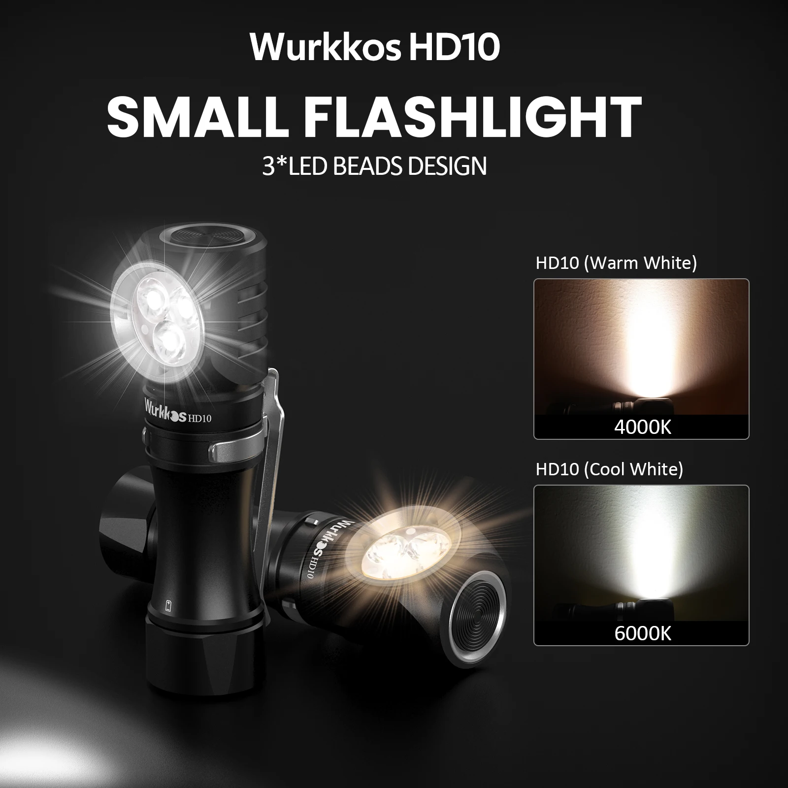 Wurkkos HD10 ไฟหน้าแบบชาร์จไฟได้ 14500 IP68 EDC 1200Lm 3*90 CRI LEDs + 3 * RGB Aux LEDs Anduril 2.0 ตกปลา Camping ไฟฉาย