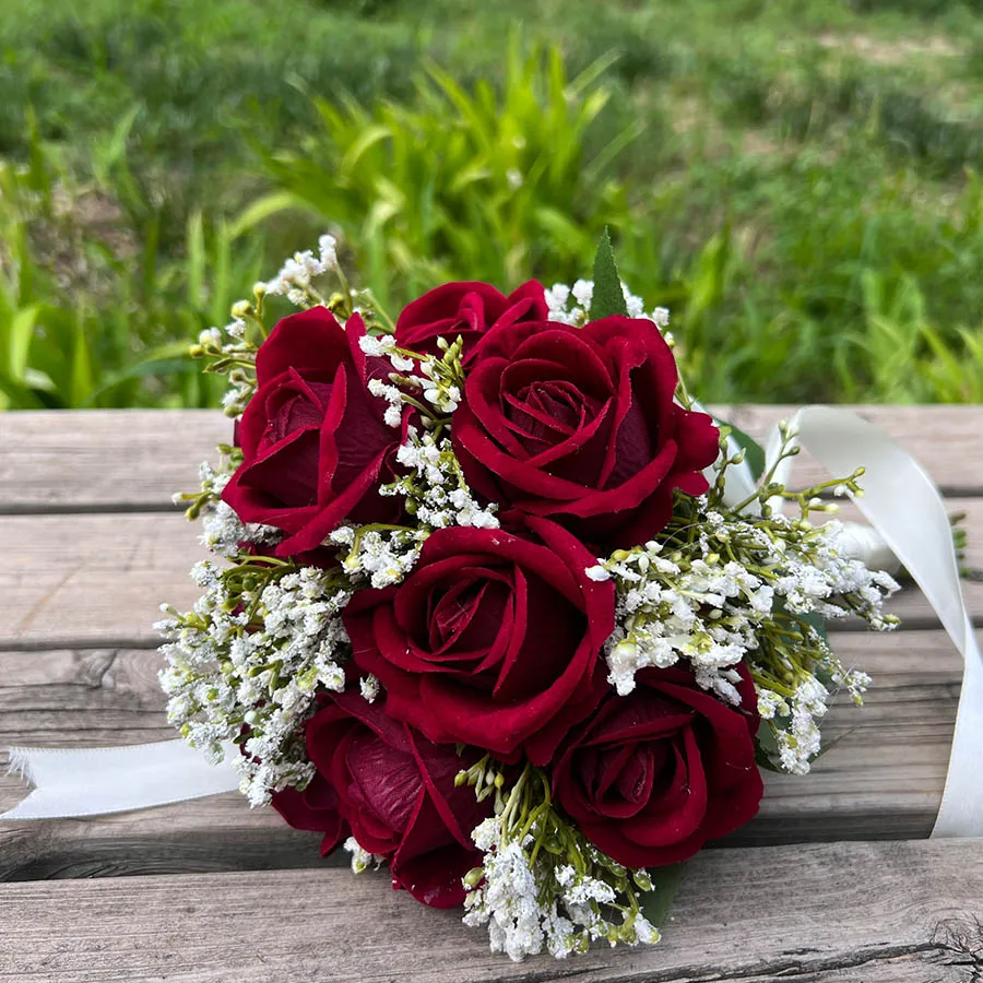 Artificial Roses Flowers Bouquet Bridal Bouquet Burgundy & White For Rustic Church Boho Wedding Centerpieces les fleurs de marie image 6