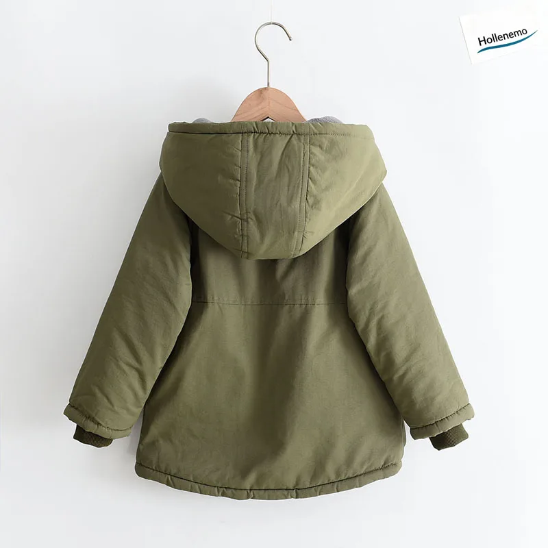 Kids Hooded Fleece Lined Winter Parka Zip‑Up Windproof Warm Outerwear Ribbed Cuff Pockets Casual Boys Girls Cold Weather Jacket