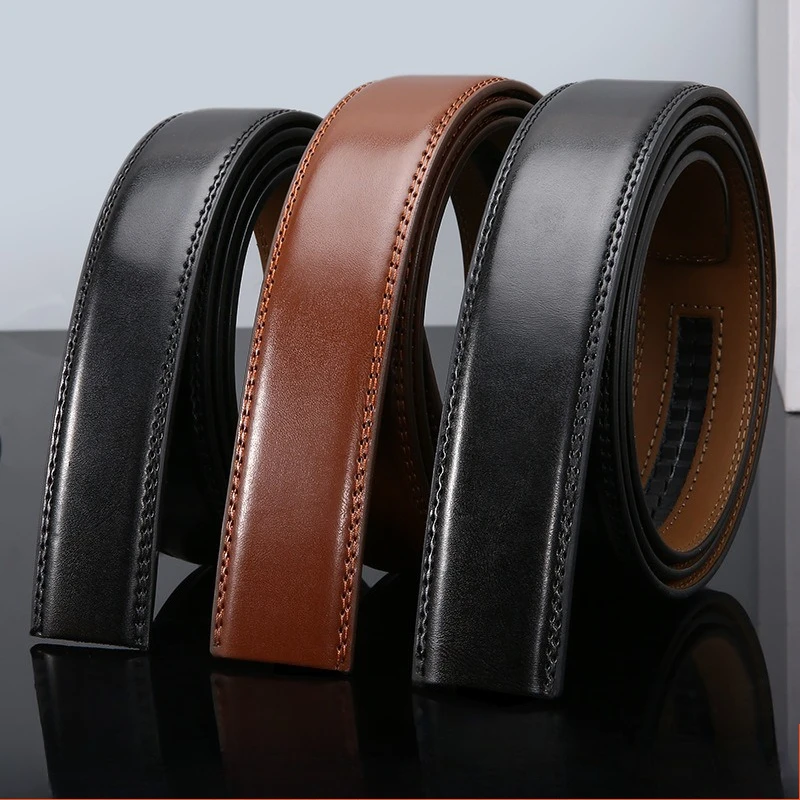 115 135 145 Men Genuine Leather Belts Without Buckle Belt 3.5cm Wide No Buckle Cowskin Belt Black Brown Cinturones Para Mujer