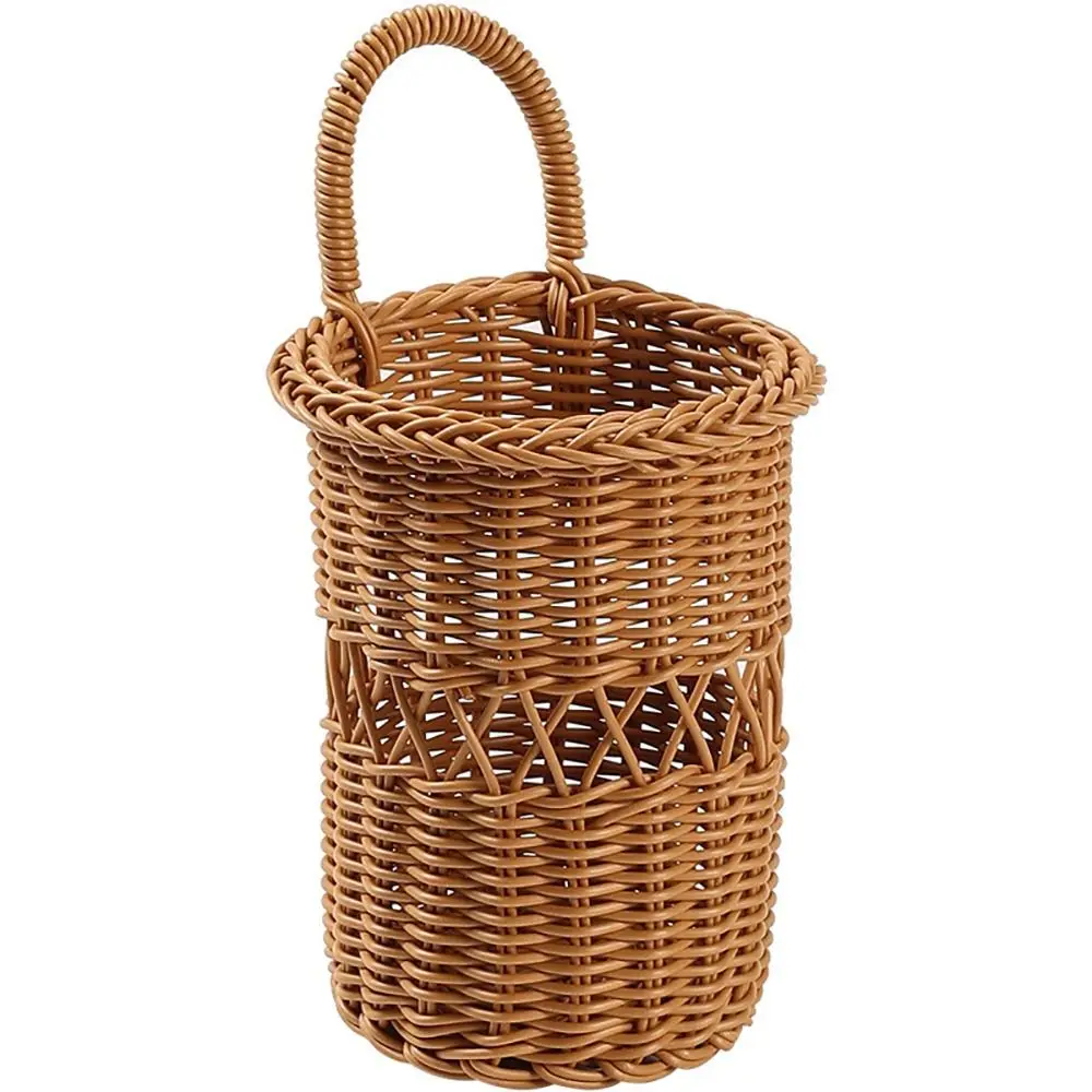 Brown Wall Mounted Storage Basket Multi-porpose Hand-weave Hanging Basket Easy Clean with Handle Flower Basket Home Decoration
