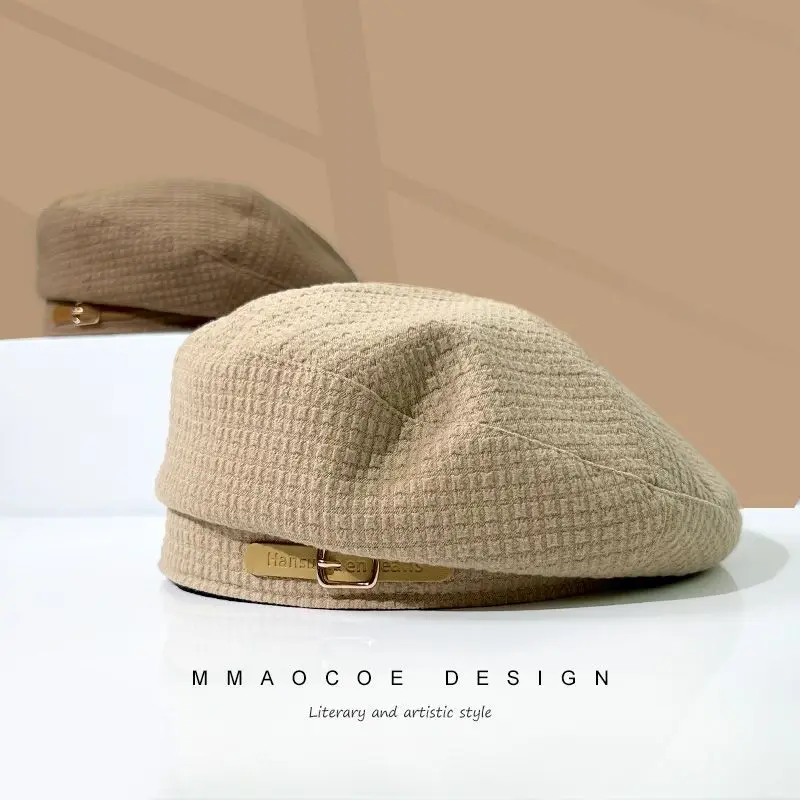 Women's flat top beret with belt buckle vintage Hong Kong style versatile trendy for street looks influencer favorite  arrival