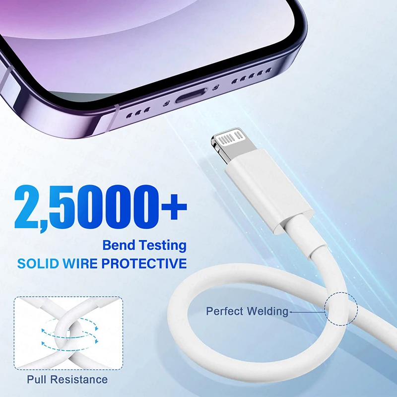 APPLE pengisi daya Cepat Tipe C 30W, kabel Lightning pengisian daya nirkabel cepat untuk iPhone 16 15 14 13 12 11 Pro Max Mini X XS XR Plus Magsafe