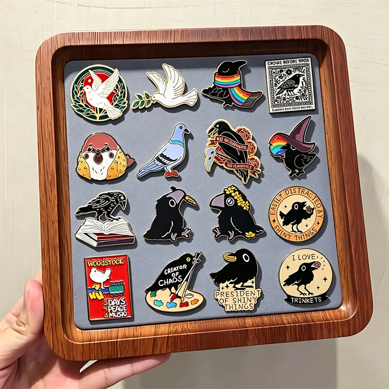 Dark Gothic Raven Enamel Pins Peace Dove Black Crow Mystery Animal Pigeon World Peace Birds Brooches Lapel Badge Jewelry Gifts