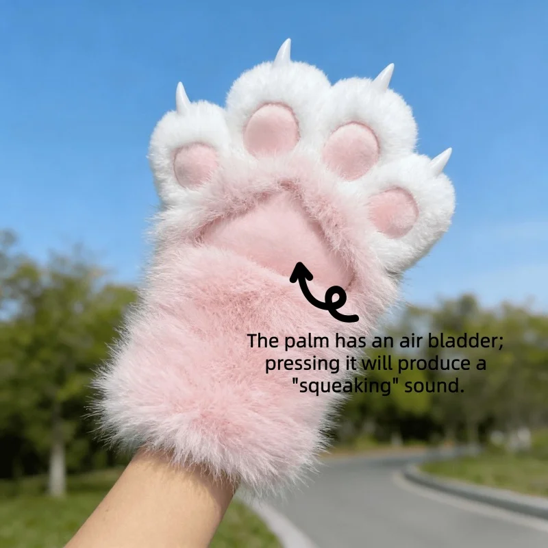 1pc/2pcs Cartoon Cute Cat Claw Paw Gloves Plush Mittens Warm Soft Plush Finger Fluffy Bear Cat Gloves Halloween Costume Props
