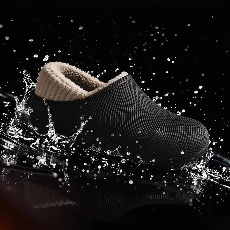 2026 Winter Waterproof EVA Slippers Man Warm Short Plush Indoor Slippers Men Lightweight Anti Slip Plus Size 45 Slides Outdoor