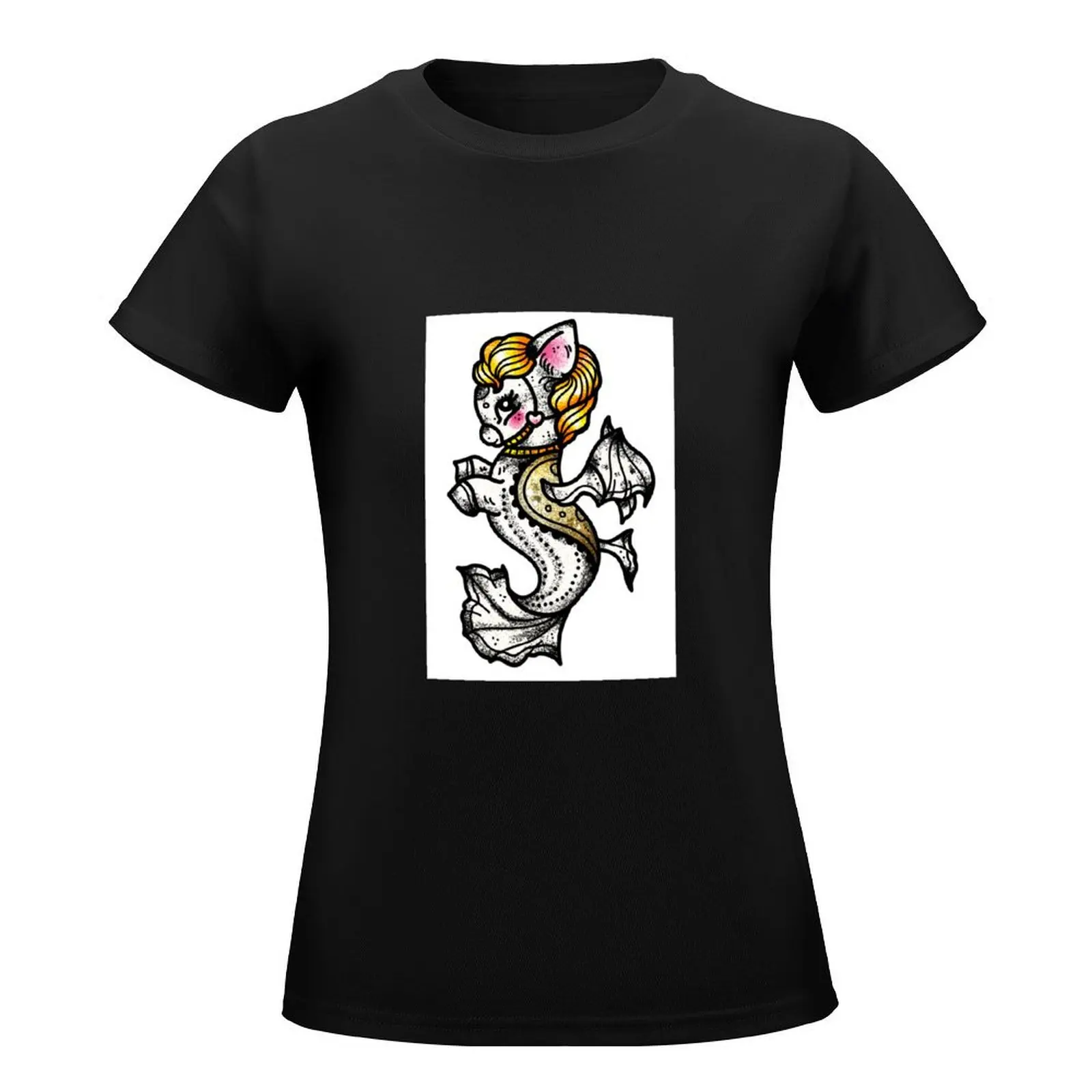 Mermaid Bat Seahorse Traditional Tattoo Flash T-Shirt funnys blanks new edition t-shirts for Women cotton