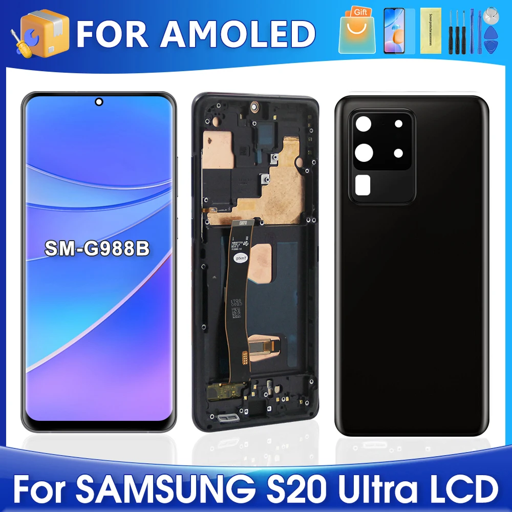 

6.9''S20 Ultra For Samsung For AMOLED S20U G988 G988B/DS LCD Display Touch Screen Digitizer Assembly Replacement