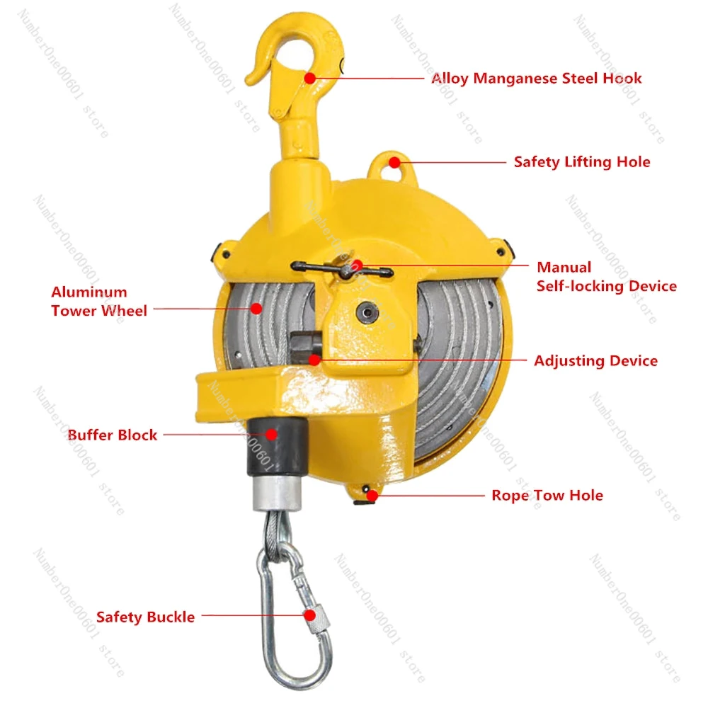 3-5KG Spring Balancer Self-locking Tower-Type Lifting Hook Spring Holder Balancer Steel Wire Rope Balancing Lifting Jack