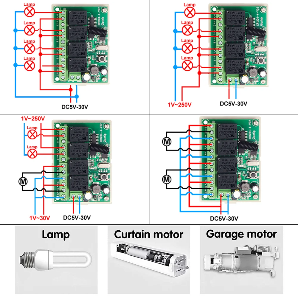 433.92MHz Wireless Remote Control Switch DC 12V 24V 5V-30V 4CH relay Receiver Module With 4 channel RF Remote 433Mhz Transmitter