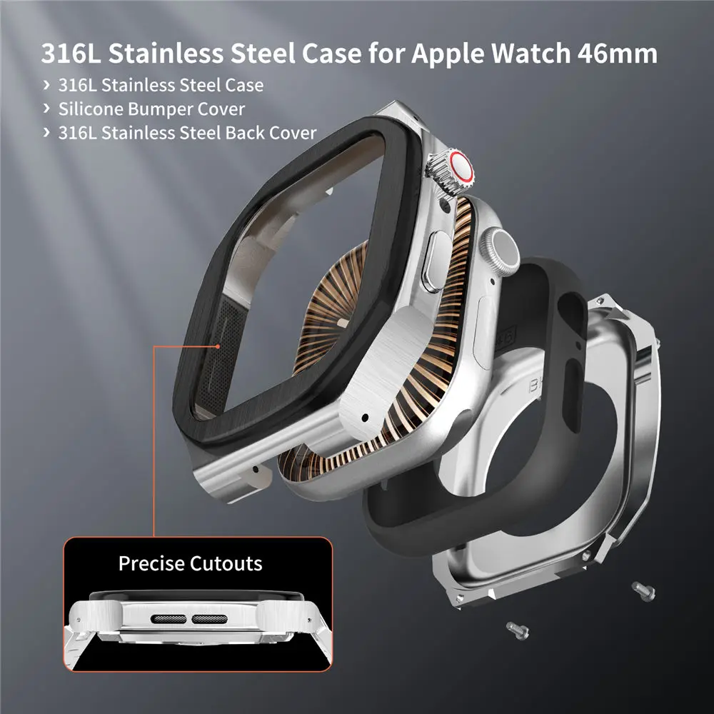 Apple Watch 시리즈 10 46mm용 316L 스테인레스 스틸 케이스 + 스트랩 AP 모드 키트 세트