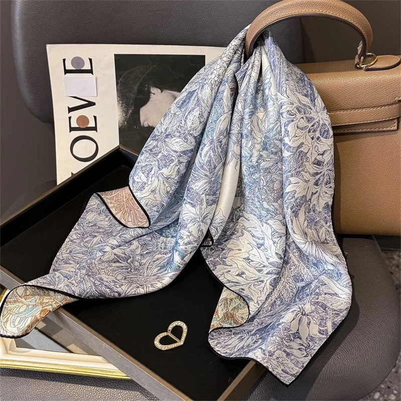 

14mm 100% Twill Silk Square Scarf for Women 65cm Neck Tie Neckerchief Double side Female Foulard Headband Hijab Shawl Bandana