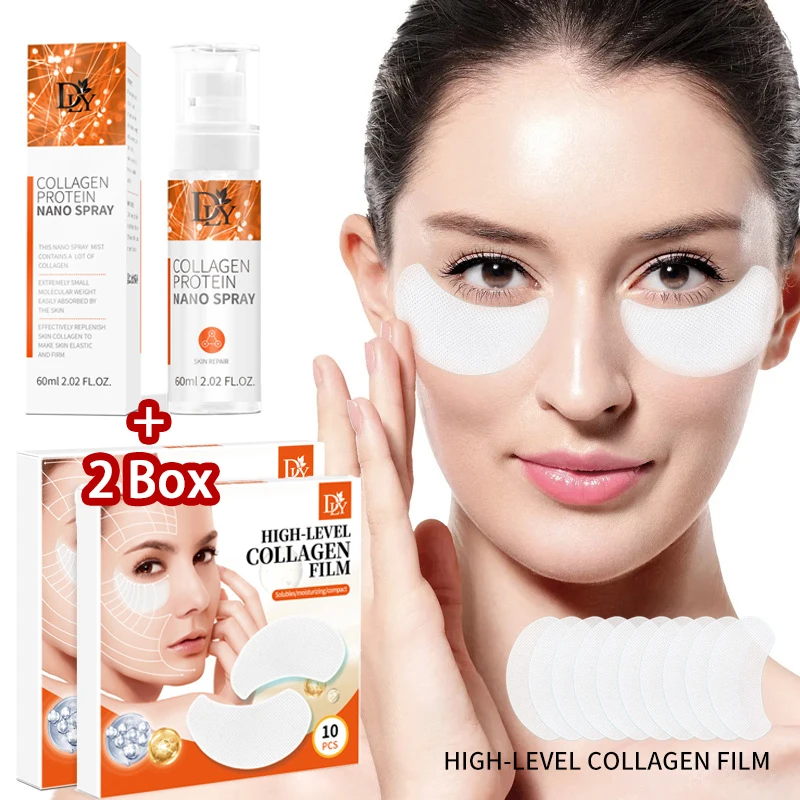 Soluble Collagen Eye Mask Serum Spray Set Fade Fine Lines Removal Dark Circles Essence Filler Anti Wrinkles Eye Care