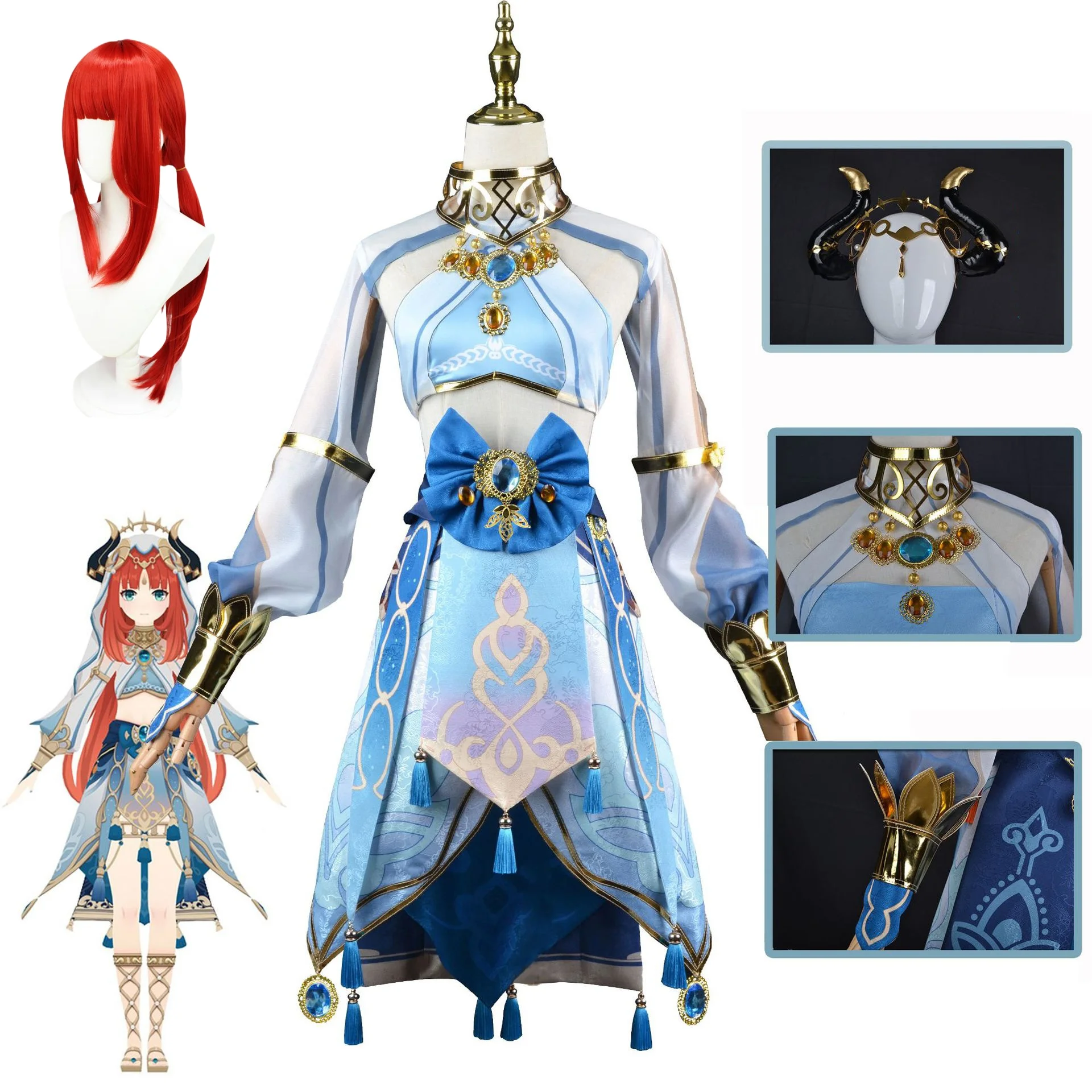 Nilou Cosplay Game Genshinimpact Kostuum Volledige Set Uniform Sumeru Nilou Cosplay Kostuum Pruik Vrouwen Danser Jurk Halloween Party