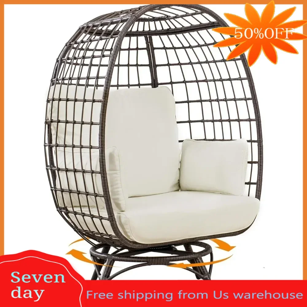 

Garden Furniture Oversized Indoor Outdoor Egg Chair With 4 Cushions Chairs for Living Room Wicker Swivel Lounge Free Shipping