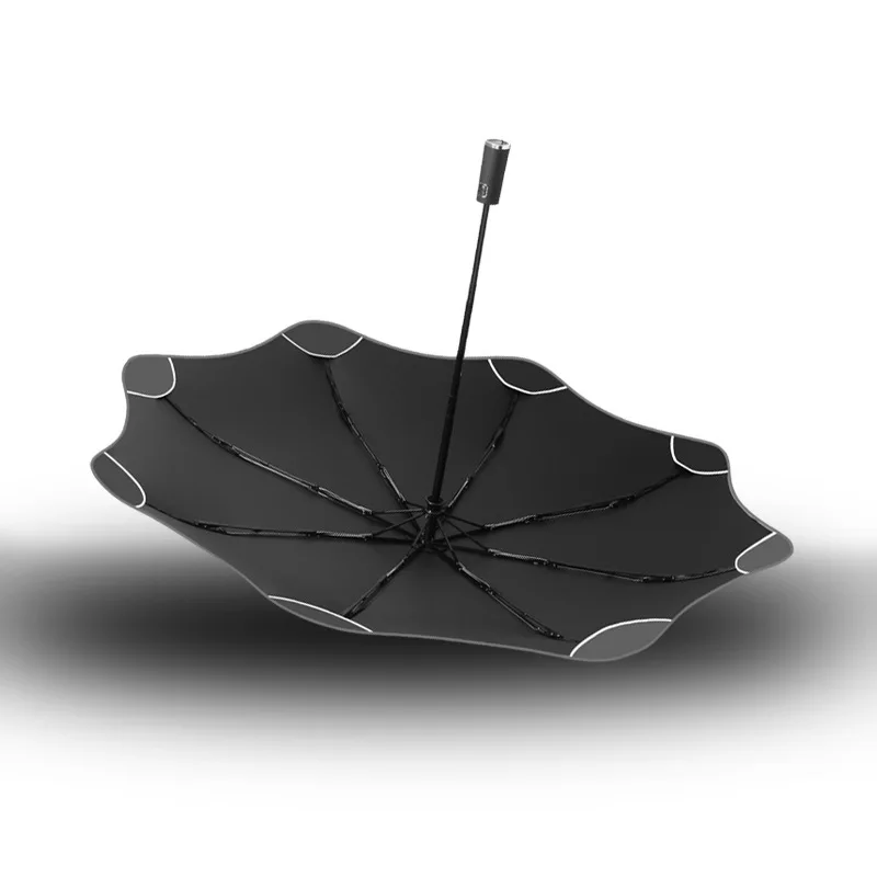 Creative Three-fold Automatic Rounded Corner Umbrella with Reflective Edges Rain or Shine Fully Automatic Vinyl Umbrella