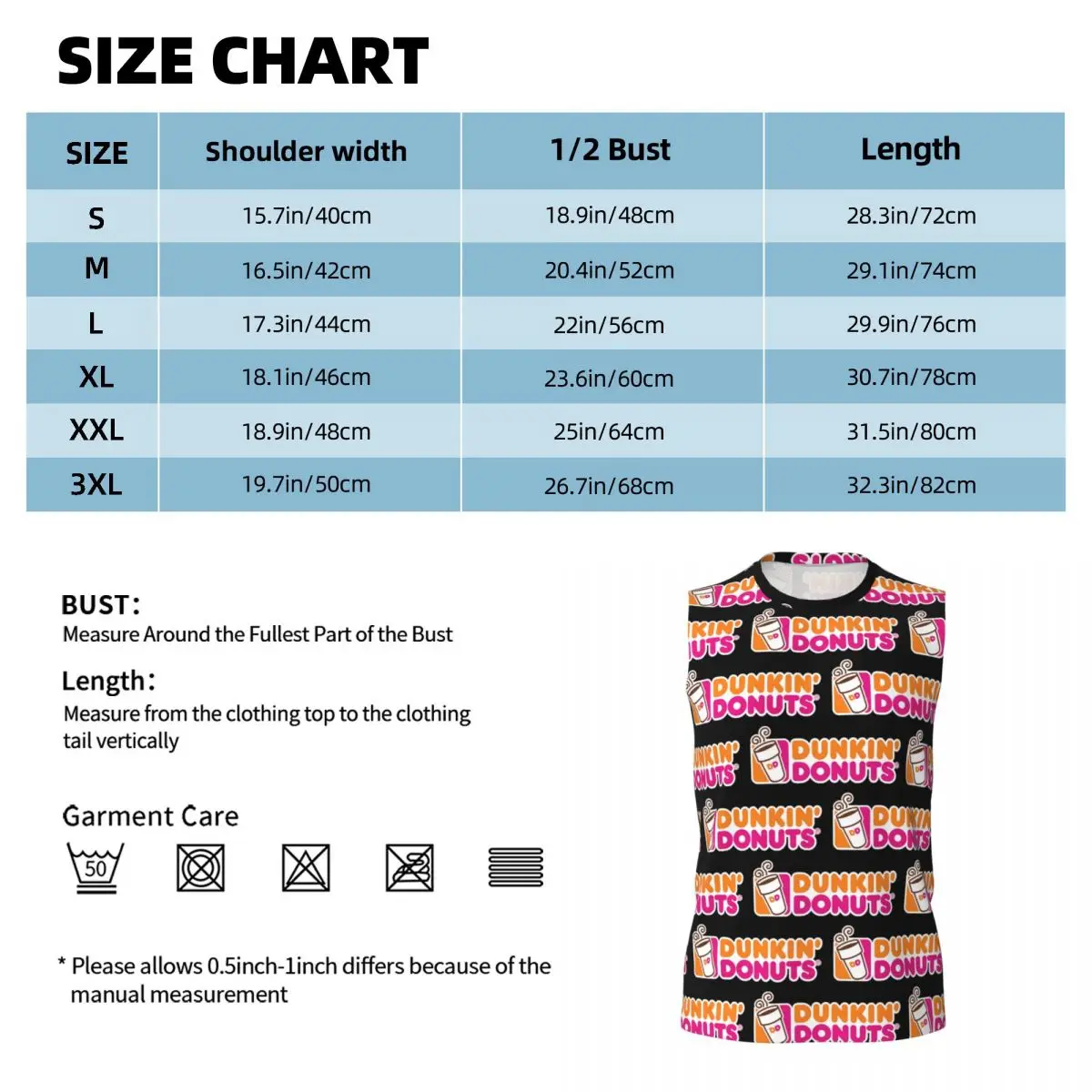 Dunkin Donuts Men Printed Sleeveless T-shirt Casual Hip Hop Street Style Beach Holiday Tank Tops