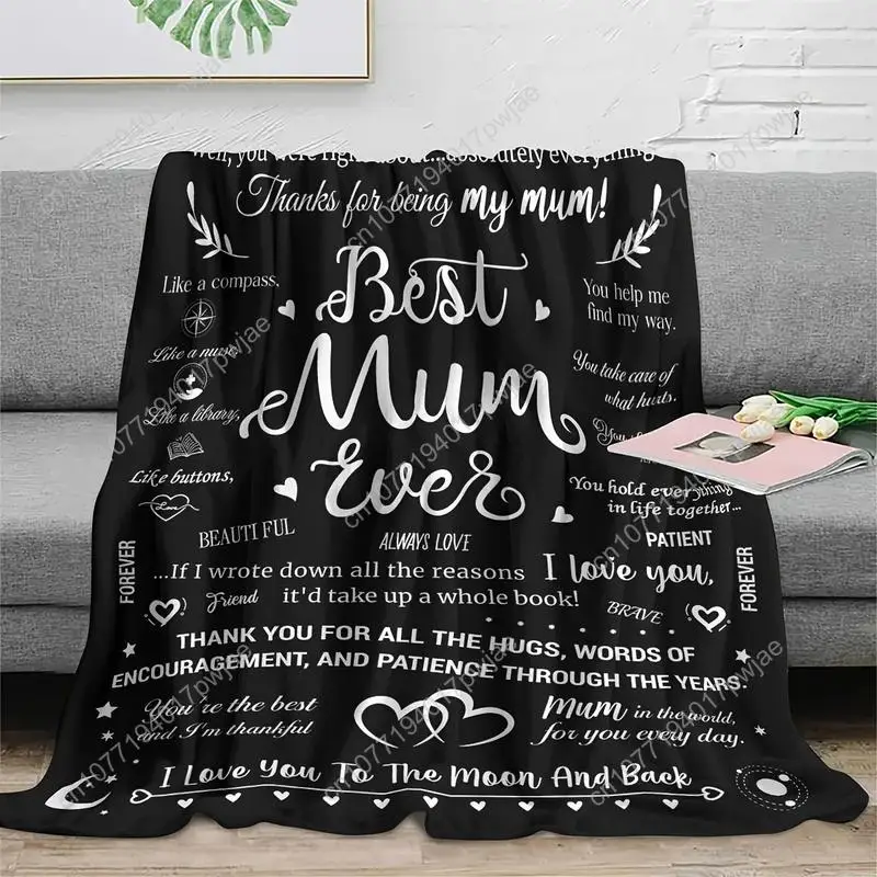 1pc Super Soft Flannel Gift Blanket for Mom Best Mum Ever Design with Heartfelt Messages Geometric Patterns Custom blankets