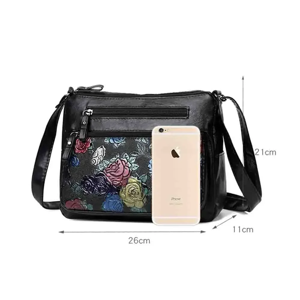 Luxury Soft Leather Women Messenger Shoulder Handbags and Purses Flowers Multi-pocket Crossbody Mommy Bag Ladies Sac 2024