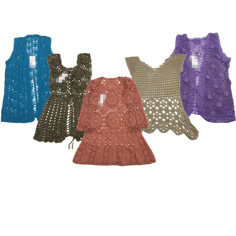 เสื้อสเวตเตอร์ถักมือวินเทจสองชั้นลายฉลุสีสันหรูหราผสมใยสังเคราะห์สำหรับผู้หญิงฤดูร้อน 2024 วัสดุอื่นๆ