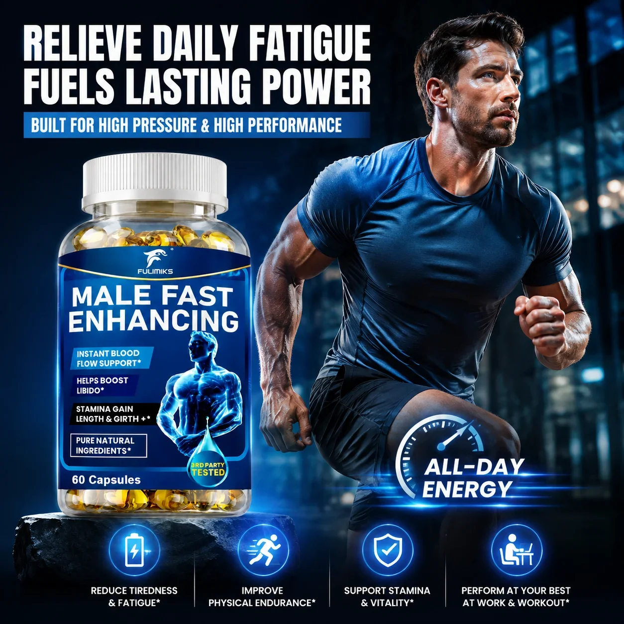 Male Fast Enhancing Supplement, with Epimedium, Support Blood Circulation & Reproductive Health, Fatigue, Energy, Confidence