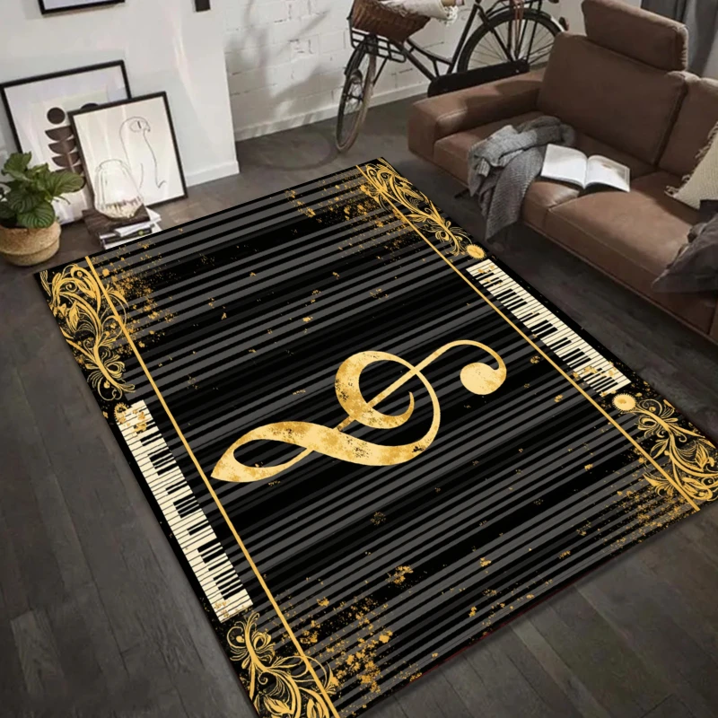 Golden Treble Clef Rug Music Themed Entryway Doormat Front Door Rugs Non Slip Soft Easy Clean Durable Luxury Decor Carpet