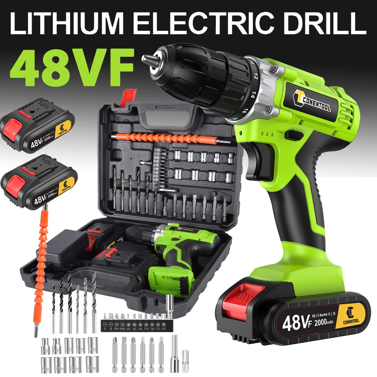 Electric Screwdriver 48VF Lithium-Ion, 36Pcs Cordless Drill Driver Set, LED Work Light, Electric Drill Quick Changer Power Tool