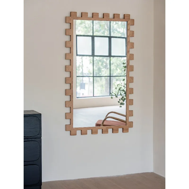 

Solid wood frame designer wabi-sabi wind porch wall-mounted floor-to-ceiling dressing mirror household