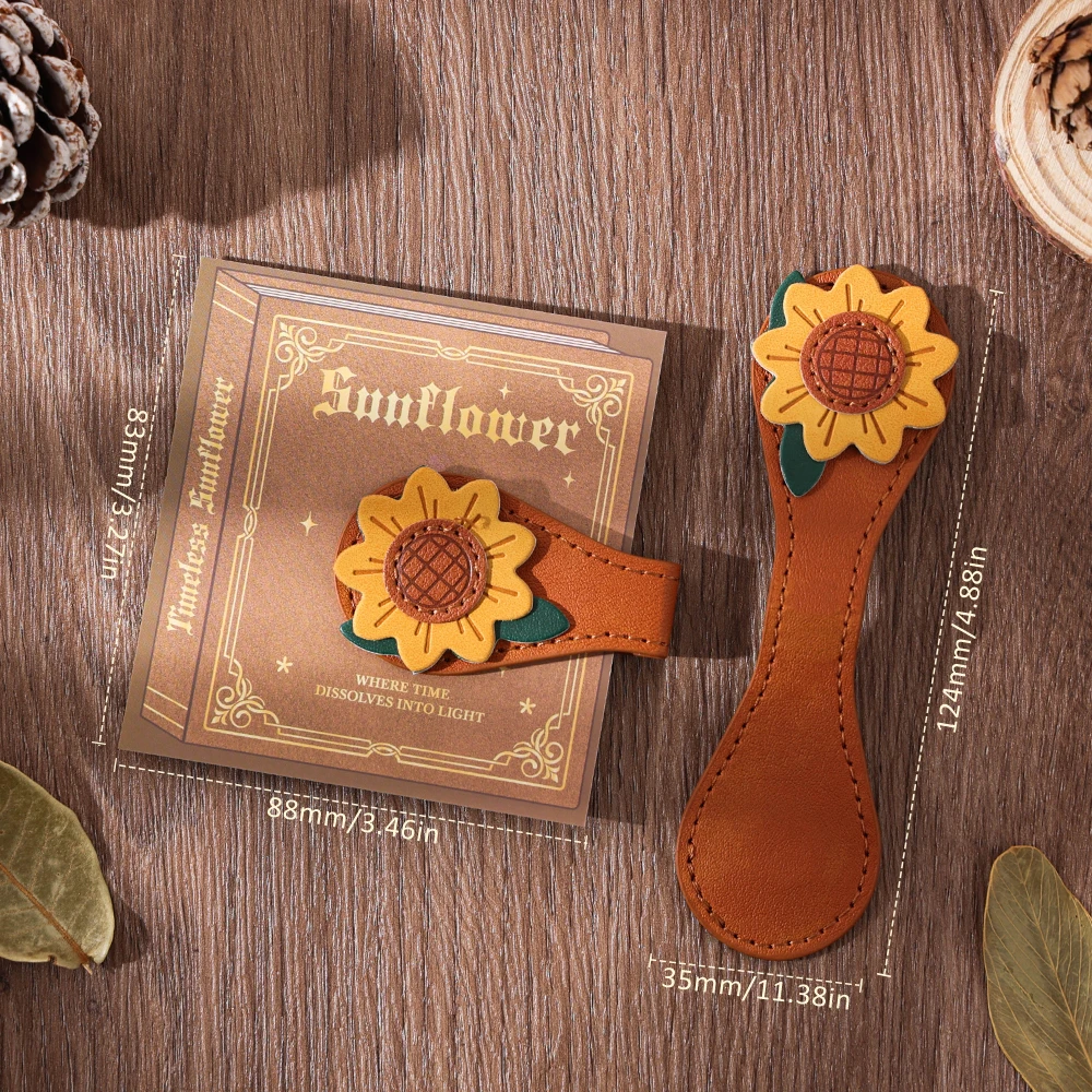 Magnetic Leather Bookmark Sunflower Design With Secure Clip And Tassel, Vintage Stitched Planner Accessory For Readers Students