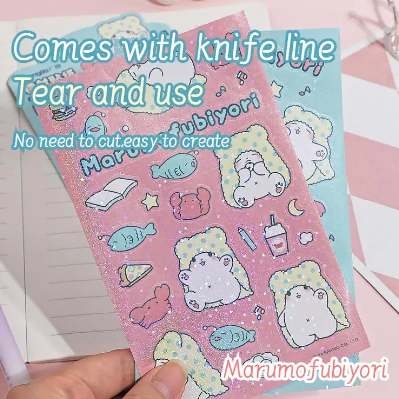 Sanrio Laser Sticker Cartoon Japanese Ins Marumofubiyori DIY Creative Sticker Cropped Handbook Material Package Kids Gift