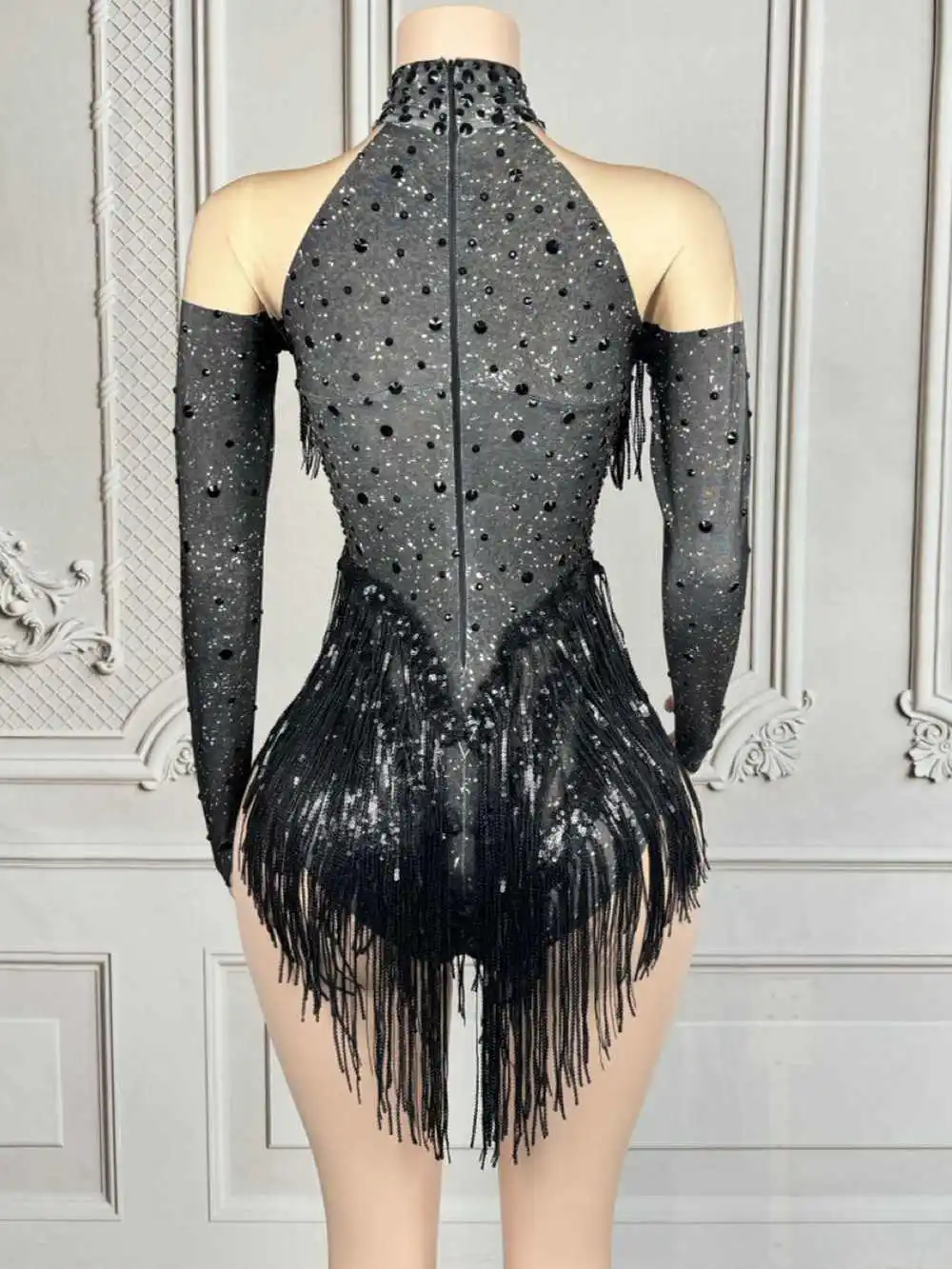 Błyszczące cyrkonie cekiny frędzle body dla kobiet seksowny występ kostium taneczny piosenkarka tancerz trykot pokaż strój sceniczny