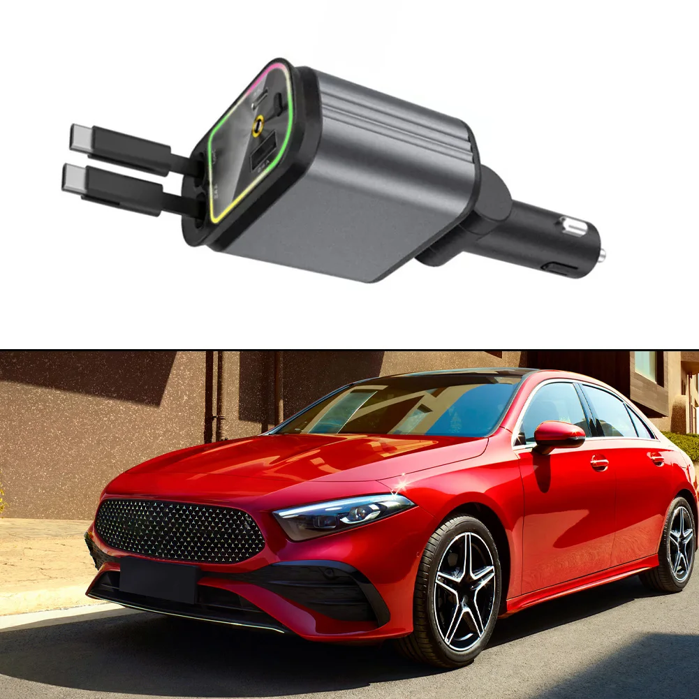 4 In 1 Charger Fast Car Phone Charger Car Charging Solution 5.9*2.5*1.3 Inches 180-Degree Swivel Design 80cm Extending Cable