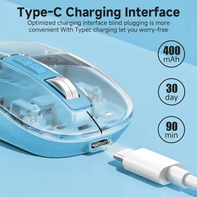 Transparent Wireless Mouse Dual Mode 2.4G Bluetooth-compatible Rechargeable Silent Mouse Ergonomic Gaming Mice For  Laptop PC