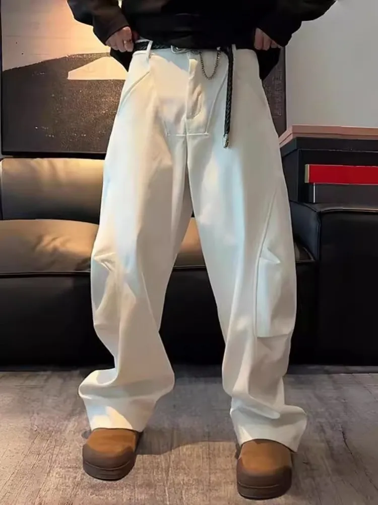 Pantalones vaqueros de moda Hip Hop para hombre, ropa de calle de Color sólido con diseño empalmado, pantalones vaqueros rectos informales holgados de calle para hombre