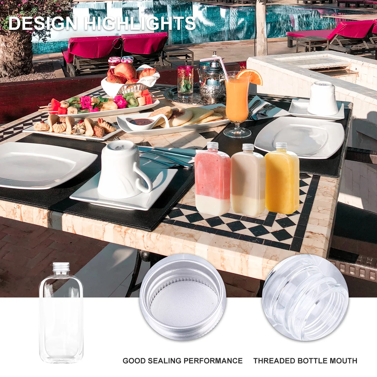 Barattolo di plastica trasparente per bottiglie vuote da 10 pezzi per succo d'acqua Contenitore per bevande riutilizzabile da viaggio Parte superiore a vite a tenuta stagna