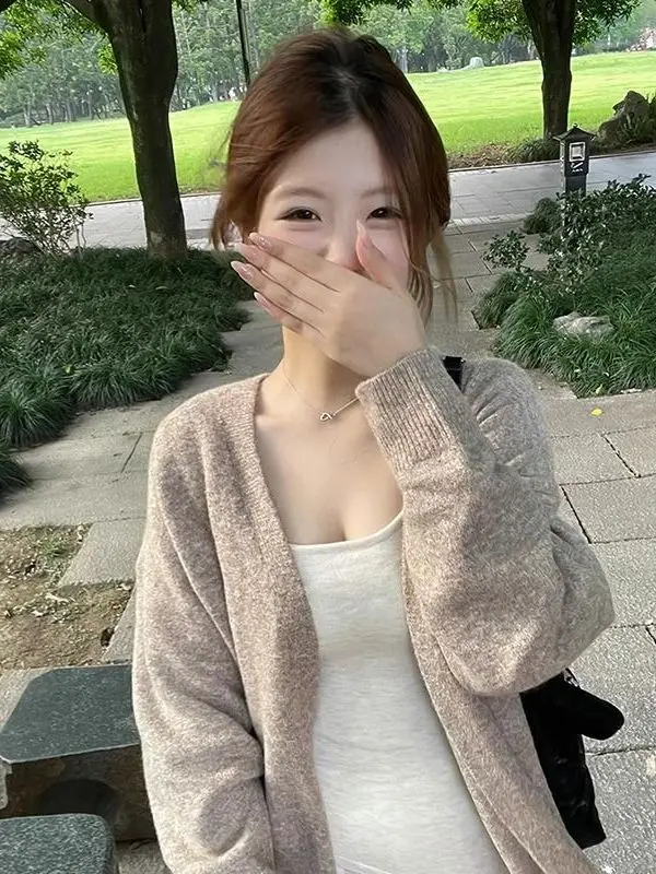 

Korean Laid-ba Sle Open Cardigan Sweater Women's Loose Soft Gentle Small Casual Knitted Outerwear Top Autumn Season