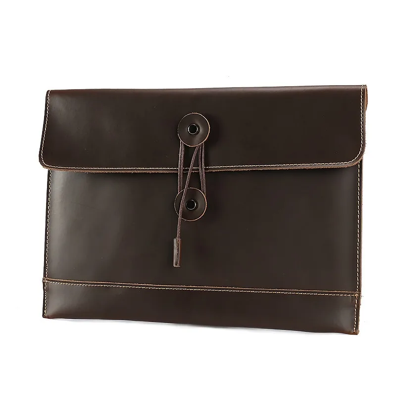 Nesitu Vintage Thick Genuine Leather Document Bag A4 Men briefcase Portfolio Brown Clutch Purse Envelope Bags for ipad M3134