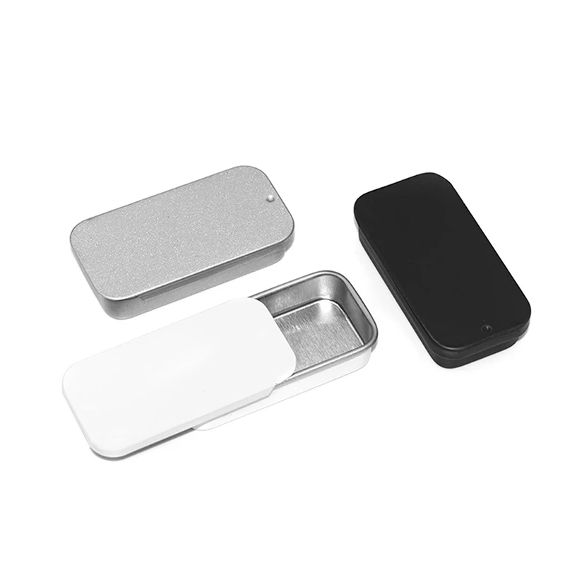 Metal Rectangular Empty Mini Tin Box Tinplate Push Candy Pill Cases Bins Jar Hinged Containers Small Organizer Storage Box
