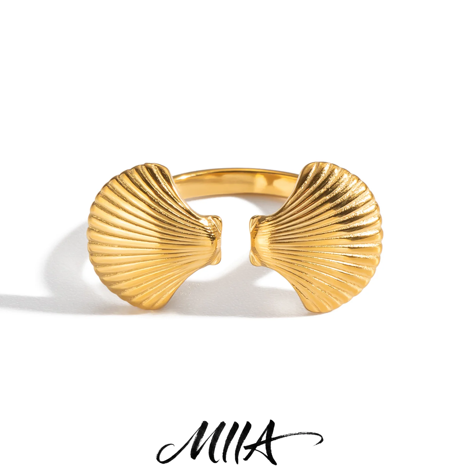 Miia Jewelry Holiday Shell Open Rings for Women 18K Gold PVD Plated Stainless Steel Metal Waterproof Jewelry