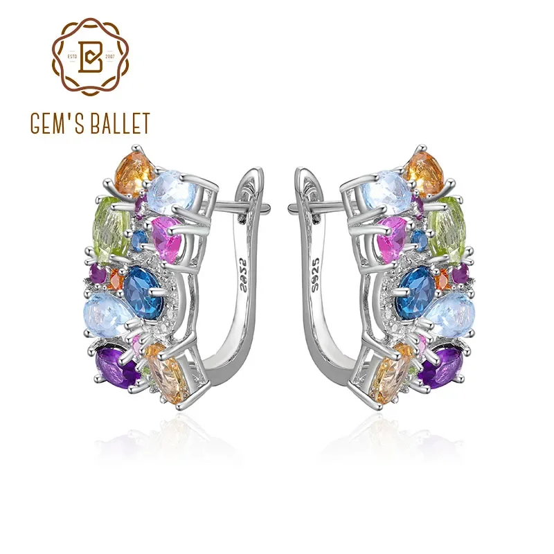 GEM'S BALLET 925 Sterling Silver Handmade Jewelry Multicolor Birthstone Earrings Natual Citrine  Amethyst Topaz Clip Earrings