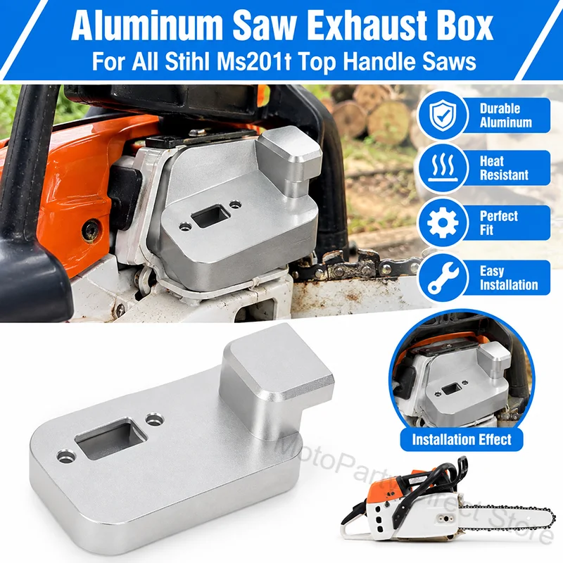 Image of Aluminium-Auspuffkasten-Schalldämpfer für Stihl MS201T Kettensäge mit Obergriff, alle MS201T-Modelle, Upgrade-Ersatzteil