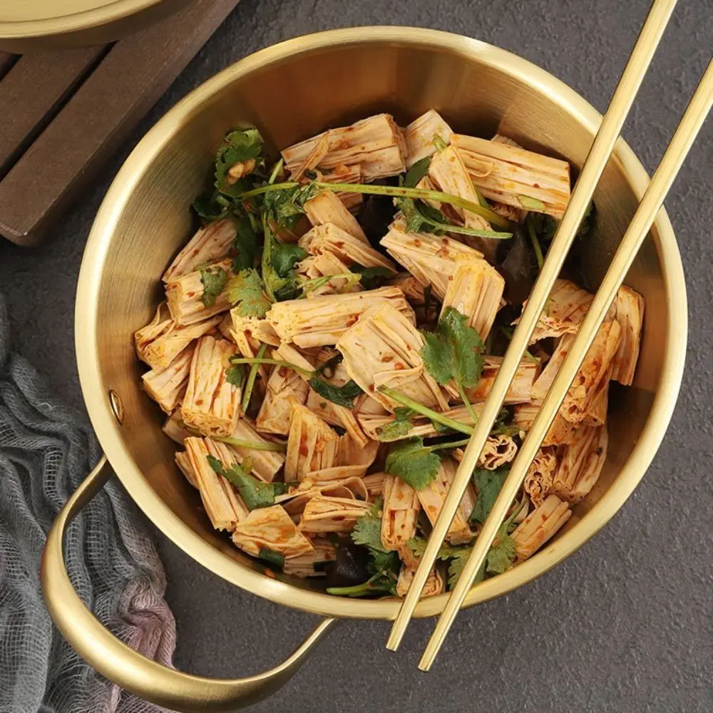 

Антипригарный термостойкий корейский горшок для рамэна из нержавеющей стали, миска для лапши с одной ручкой, утолщенные контейнеры для еды, холодное блюдо