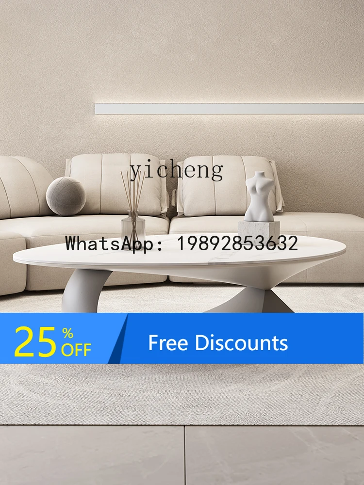 

Cream round Tea Table Special-Shaped Solid Wood Living Room Coffee Table Light Luxury Stone Plate Tea Table