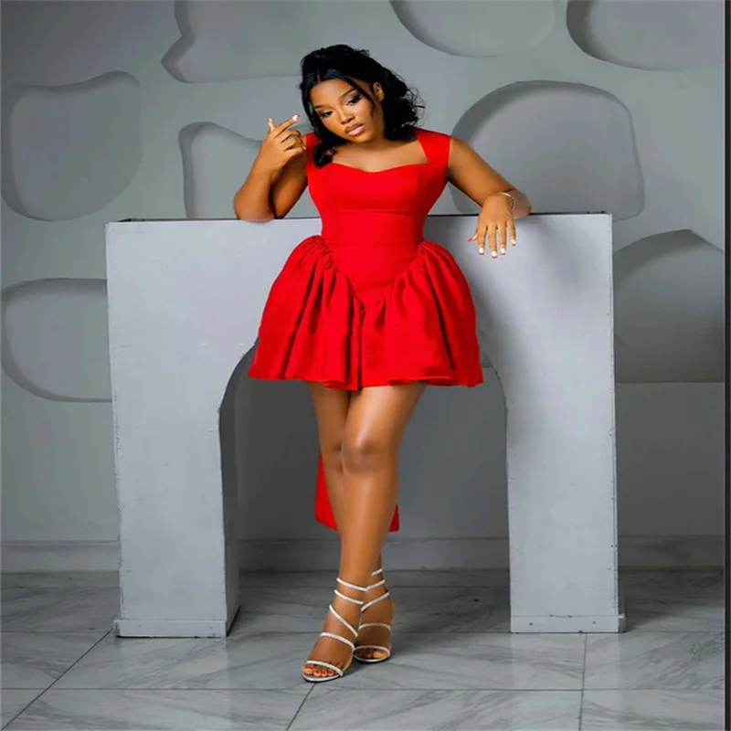 

New Red Short Prom Dresses Girls Sexy Birthday Dresses Customized African Mini Cocktail Dresses Hollow Back Homecoming Dress