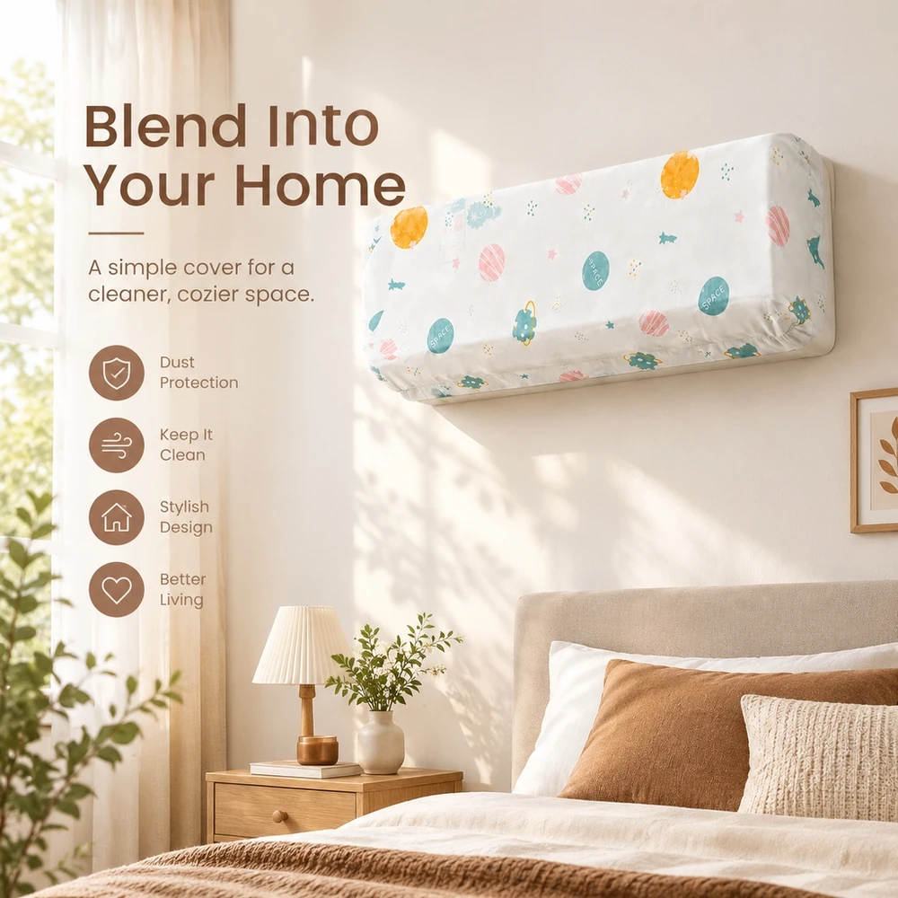 Universal Wall Mounted AC Cover Dust Proof Fabric Case with Random Pattern and Text Design Fits Most Brands 90x140cm