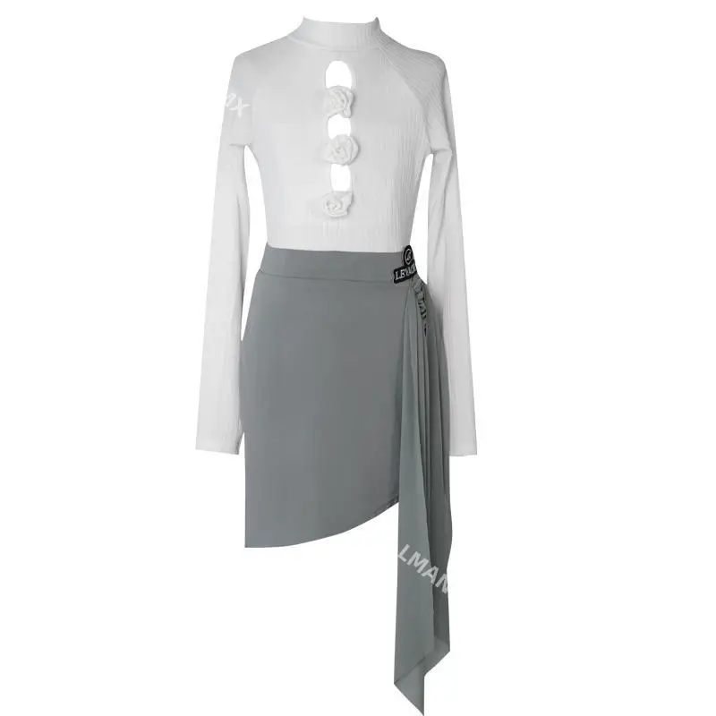 2025 novo vestido de dança latina infantil primavera/verão vestido de prática conjunto de manga comprida