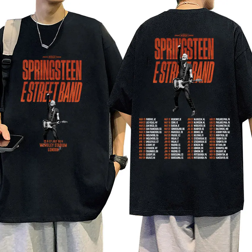 Rock band Bruce Springsteen & The E-Street Band 2024 World Tour Guitar T Shirts Men's Hip Hop Retro Oversized T-shirt Streetwear