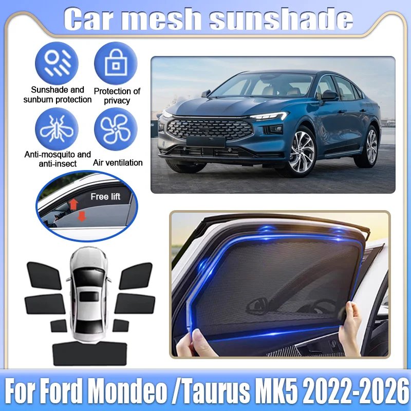 Car Mesh Shade For Ford Mondeo Taurus MK5 2022-2026 Window Sunshade Sunscreen Sun Visor Privacy Curtain Mosquito Auto Accessorie
