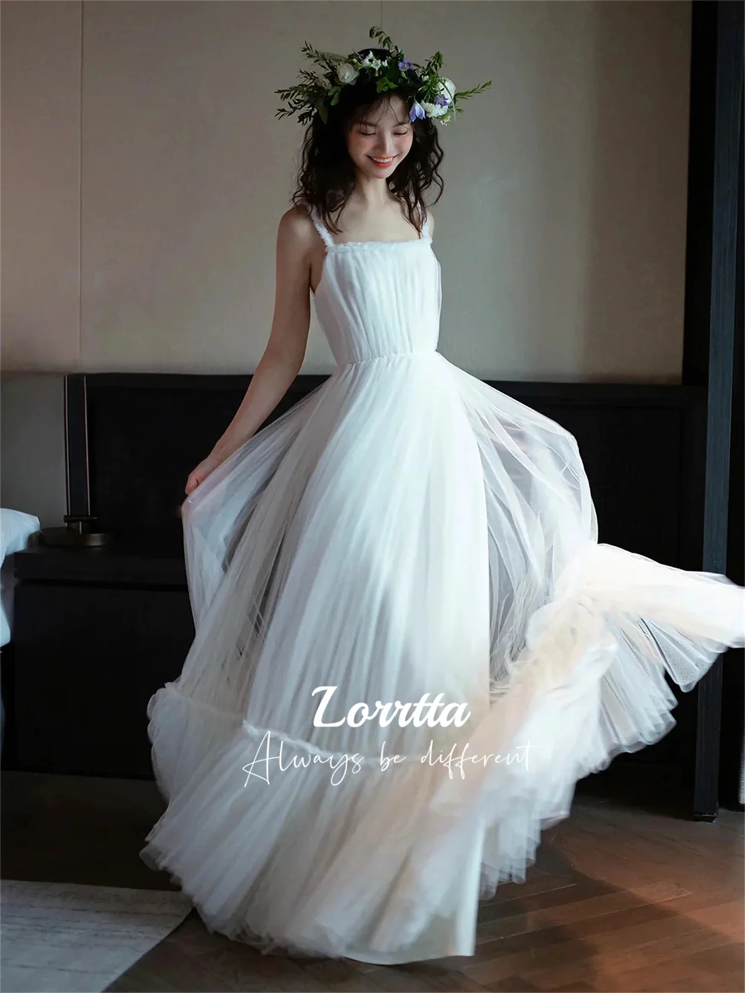 Lorrtta White Tulle Simple Pleated Tea Party Dress Bridesmaid Dress Dresses for Prom Evening Woman 2024 Gala Elegant Suspenders